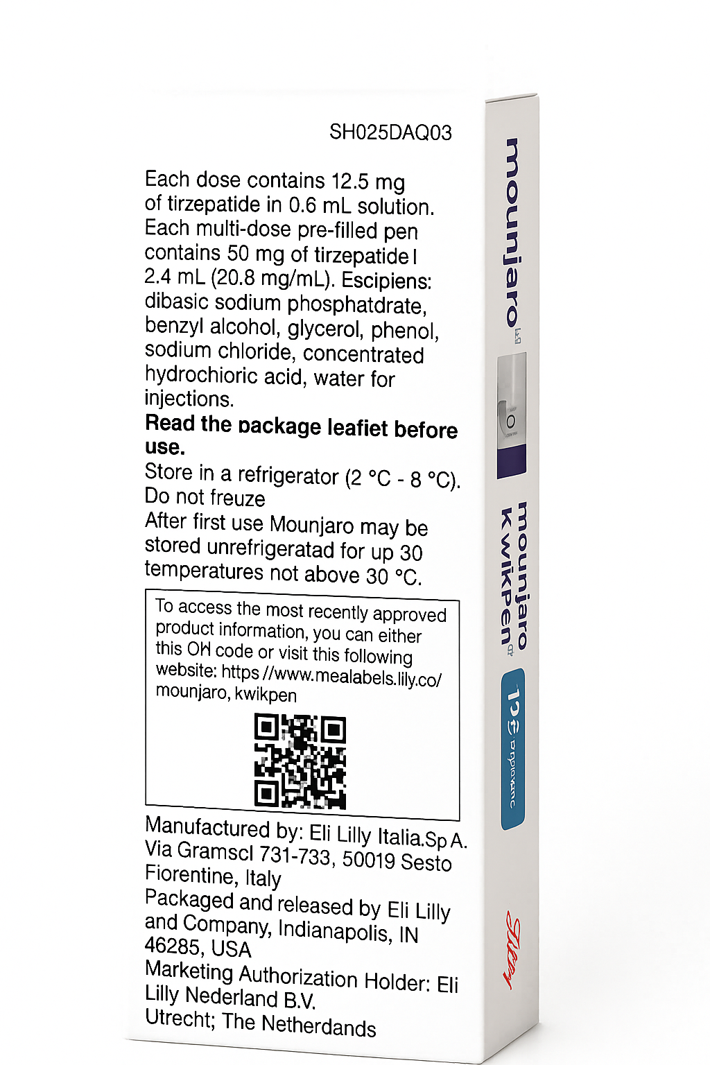 Original Mounjaro KwikPen Tirzepatide 12.5mg/0.6ml, Four-Dose Pre-Filled Injection Pen For Subcutaneous Injection