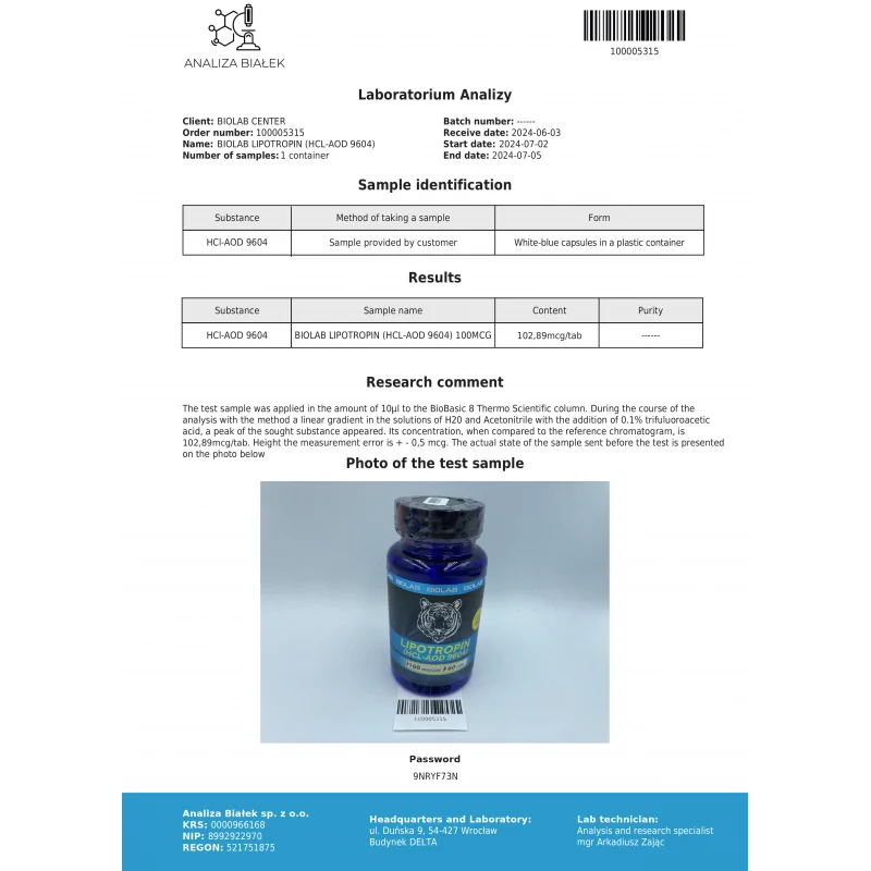 Lipotropin 100 mcg, (HCL+AOD 9604)
