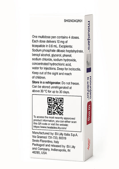 Mounjaro KwikPen Tirzepatide 10 mg/0.6ml, Four-Dose Pre-Filled Injection Pen For Subcutaneous Injection